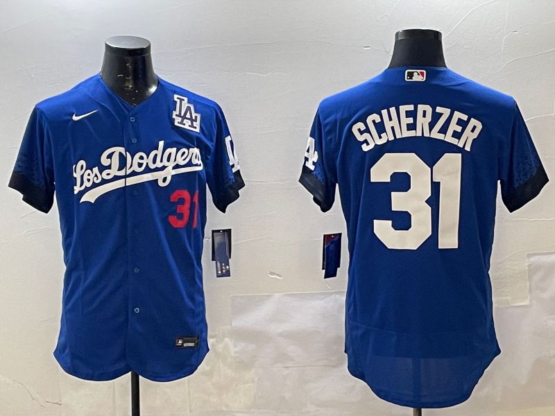 Men Los Angeles Dodgers #31 Scherzer Blue City Edition Elite Nike 2025 MLB Jersey style 5